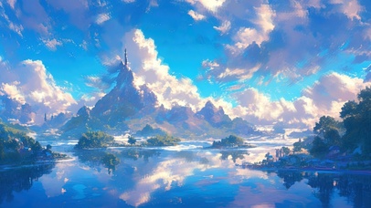 纯净蓝天白云水库