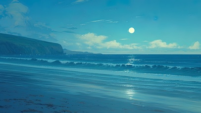 圆月静谧沙滩