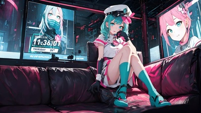 赛博少女-4k（时钟、音乐）
