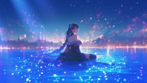 星空下坐着的美女