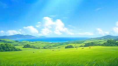 绿色护眼海边牧场