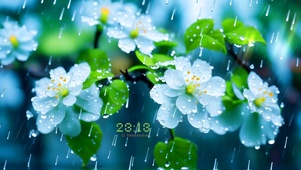 雨中白色花朵