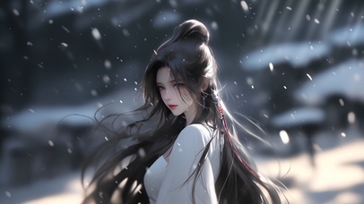 4k飘雪古风美女
