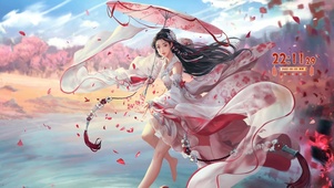 4K唯美古风桃花撑伞少女