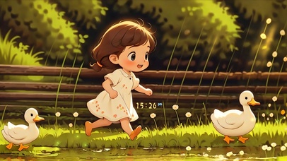 可爱追鸭子少女	