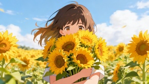 抱着向日葵的女孩