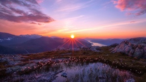 湖边夕阳