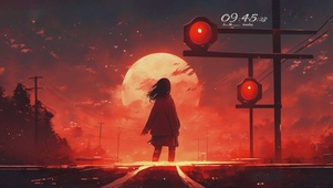 夕阳下的女孩