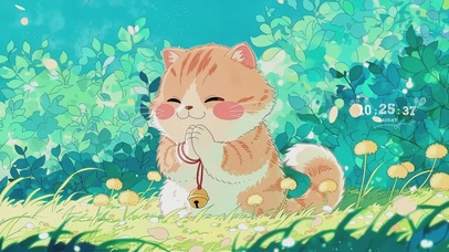 春日绿野祈福铃铛小猫