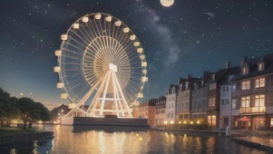 夜晚湖边摩天轮
