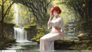 4k森林溪水红发美少女