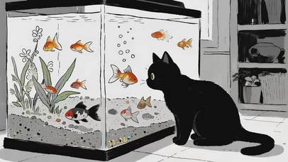 好奇猫咪鱼缸