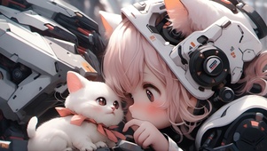 小女孩和萌猫