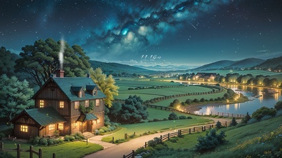 4K唯美治愈星空村庄夜景
