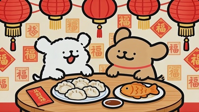 年年有鱼线条小狗