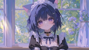 可爱窗边猫耳女孩