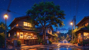 夜晚雨天街道