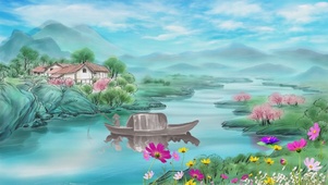 中国风彩色水墨风景画