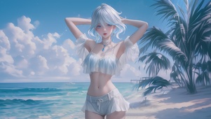 4k海边纯白少女