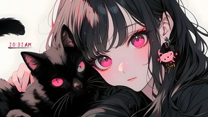 黑发少女黑猫