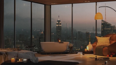 4K唯美治愈雨夜城市房间