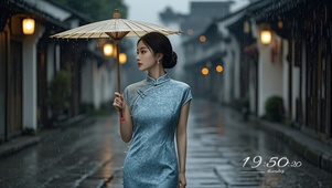 雨中小镇