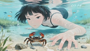 夏日水下 少女和螃蟹的奇妙相遇