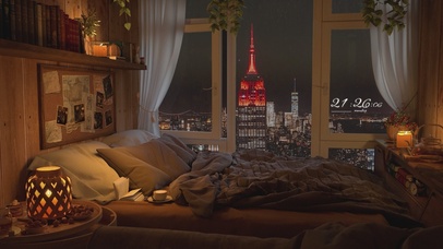 安静雨天夜晚城市房间