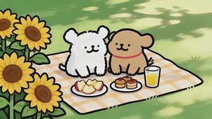 可爱野餐线条小狗