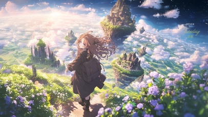 唯美天空花海女孩