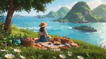 海边野餐的女孩