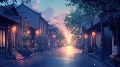 静谧微光清晨古镇