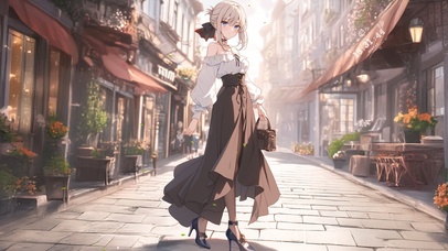 唯美长裙街道少女