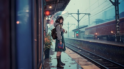 雨天车站少女