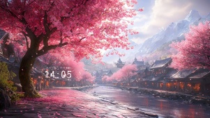 古镇溪边樱花树