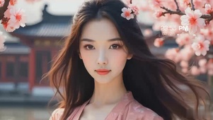 美女桃花相映红