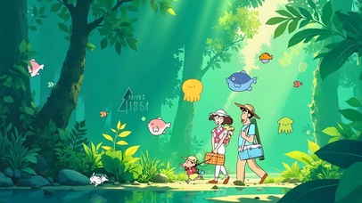 森林游玩的小新一家