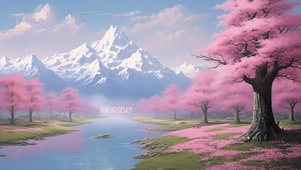 樱花雪山小溪