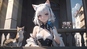可爱阳台猫少女