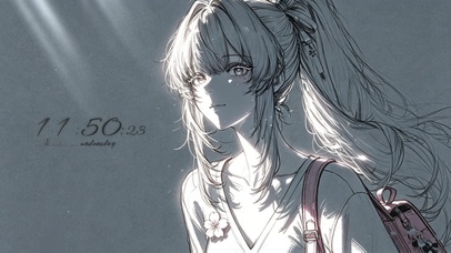 灰调光影下的线稿少女绯雪