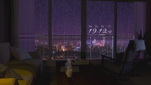 唯美夜景雨天房间