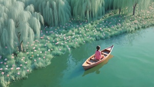 河上泛舟赏景