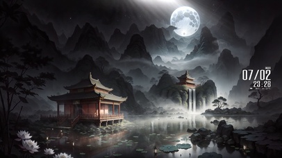 4K月下山水阁楼