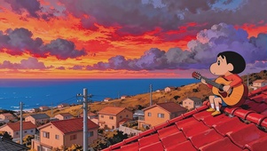 屋顶上弹吉他的小新