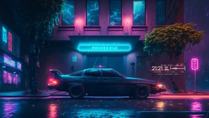 赛博朋克雨中警车