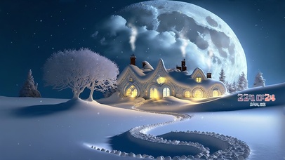 清新 新年雪中小屋