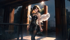夜空下的黑丝美女