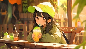喝果汁的女孩