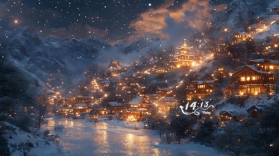 冬日温馨村庄夜景