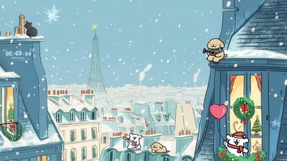 线条小狗巴黎圣诞夜